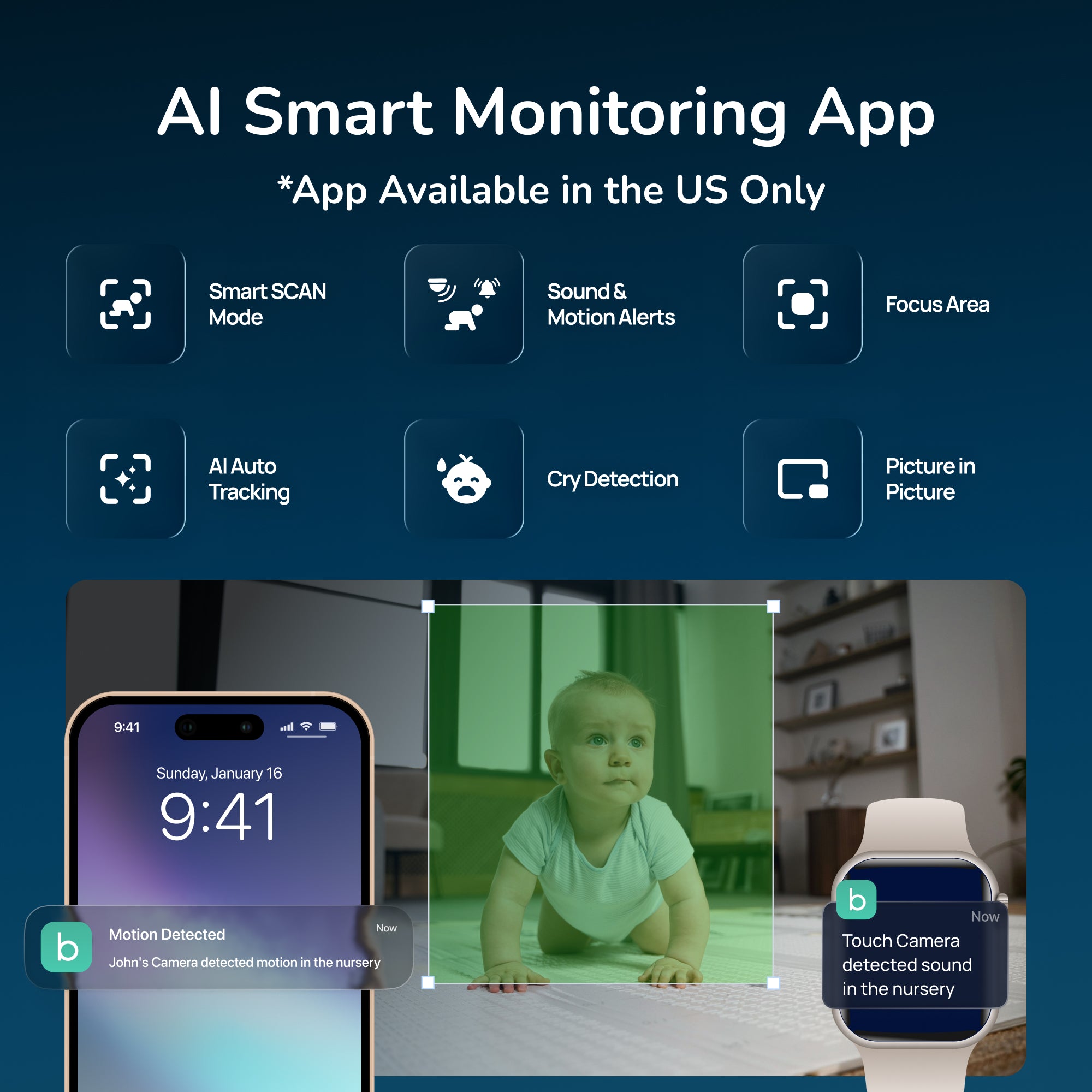 NEW Babysense Touch™ | Smart WiFi Baby Monitor With 7" Touchscreen (1 Camera)