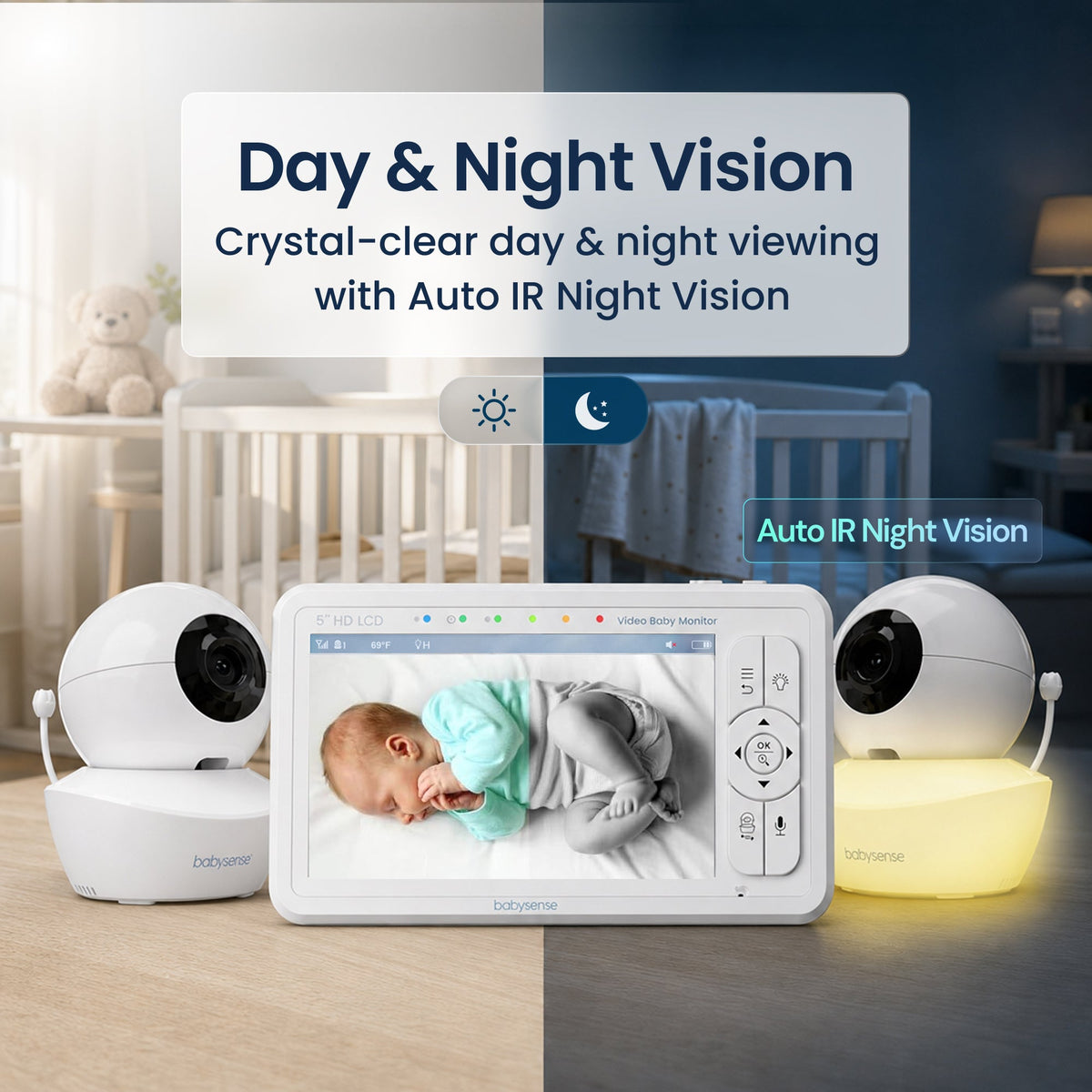 Babysense HD S2: Video Baby Monitor, One Camera, Non wifi, Night Light & Sound Machine - Babysense