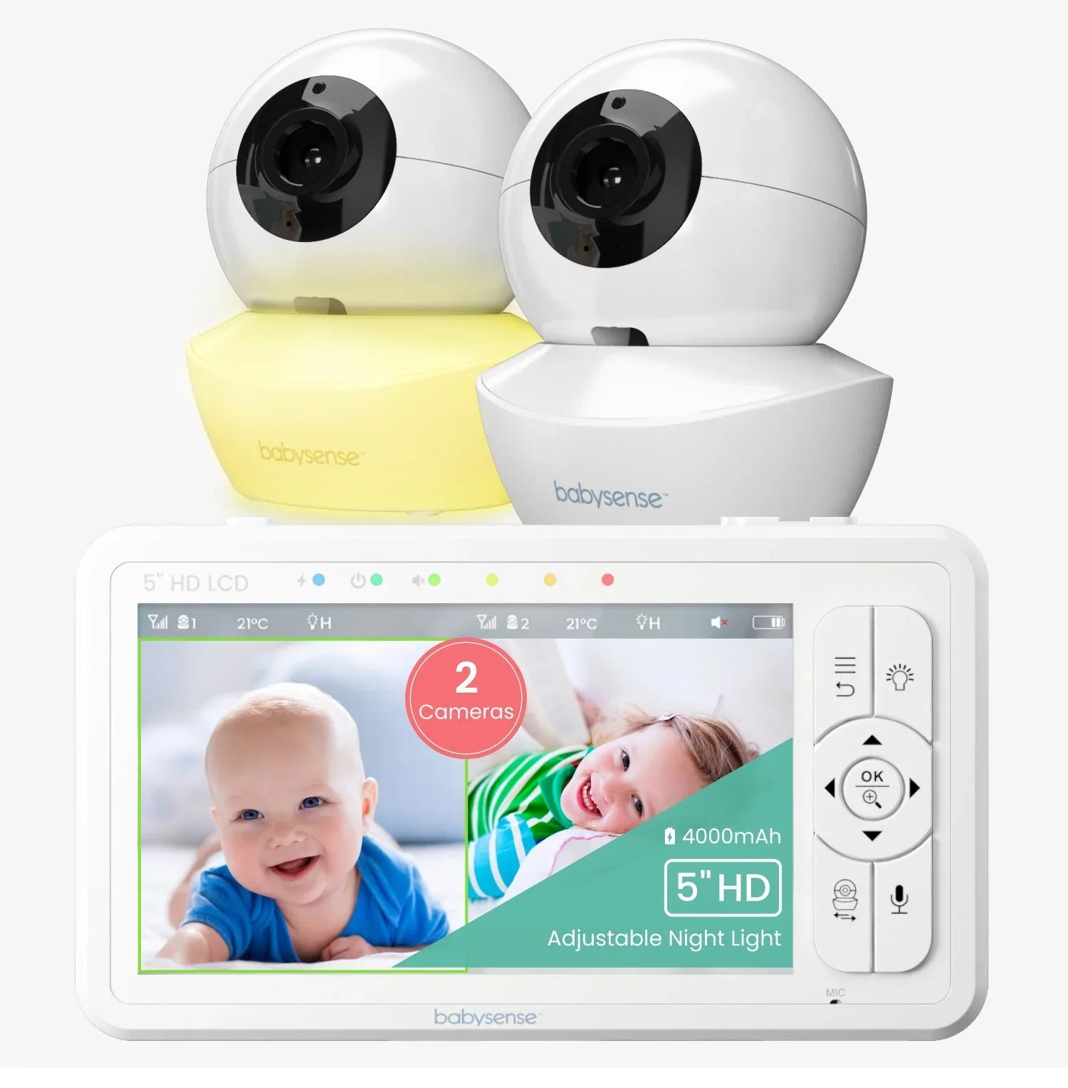 Babysense HD S2: Video Baby Monitor with 2 Cameras, Non Wifi, Split Screen & Night Light Machine - Babysense