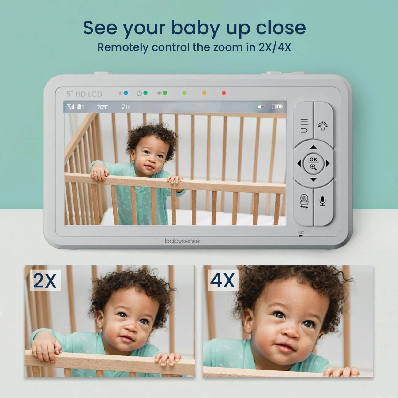 Babysense HD S2: Video Baby Monitor with 2 Cameras, Non Wifi, Split Screen & Night Light Machine - Babysense
