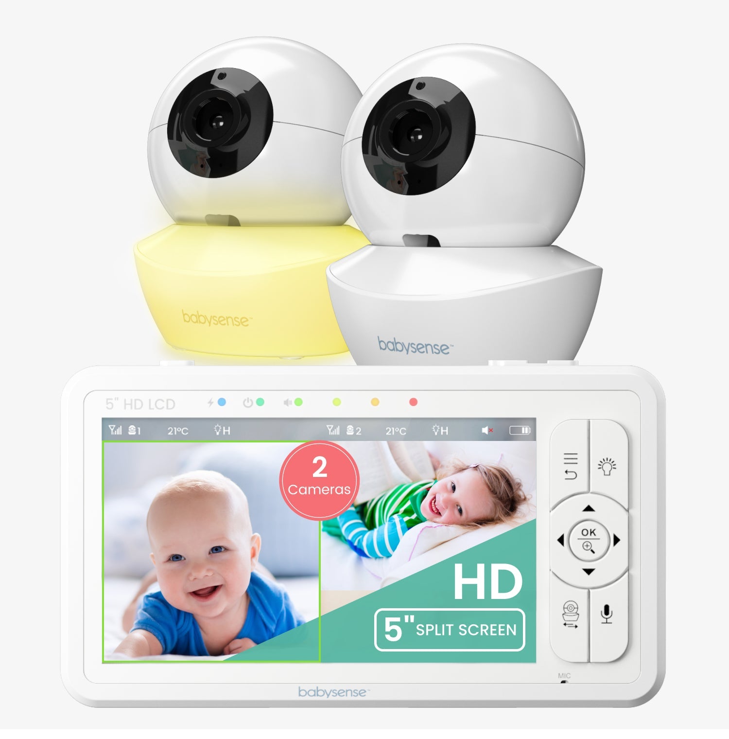 Babysense HD S2: Video Baby Monitor with 2 Cameras, Non Wifi, Split Sc 