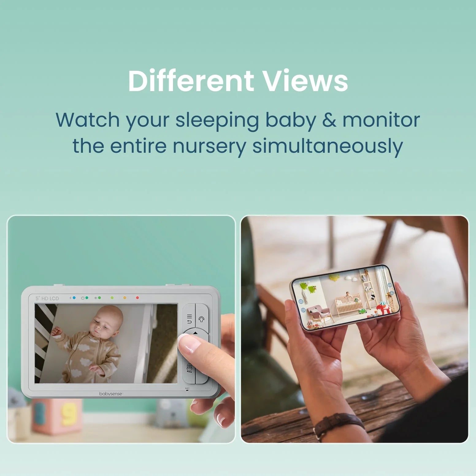 Babysense HDS2 Non - WiFi 5” HD Baby Monitor with Camera and Audio & Bonus WiFi Security Camera with App for Remote Viewing - HDS2&FullPeek - Babysense