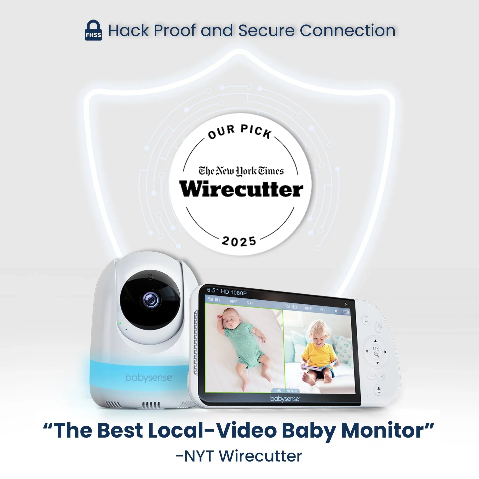 Babysense Max View: Video Baby Monitor with 1 Camera, Non Wifi, Split Screen, Night Light & Sound Machine - Babysense