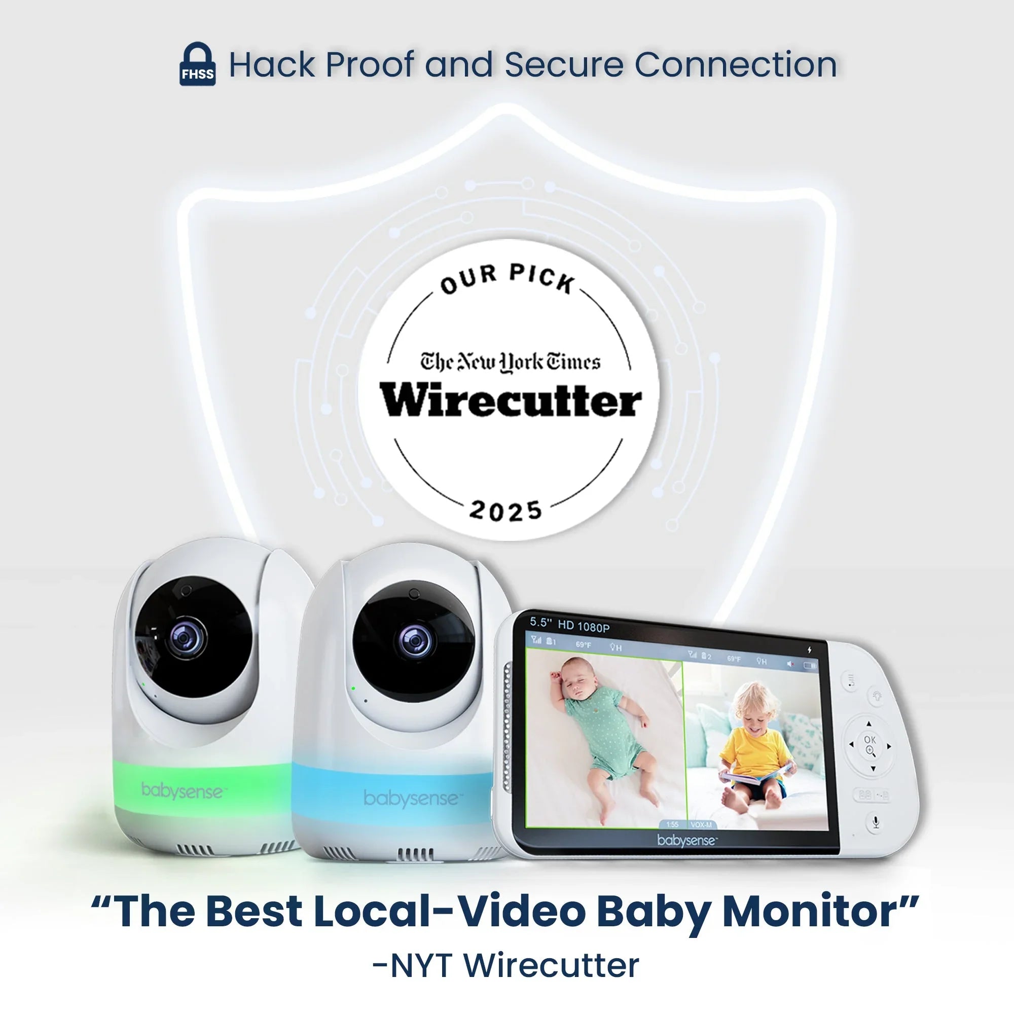 Babysense Max View: Video Baby Monitor with 2 Cameras, Non Wifi, Split Screen, Night Light & Sound Machine - Babysense