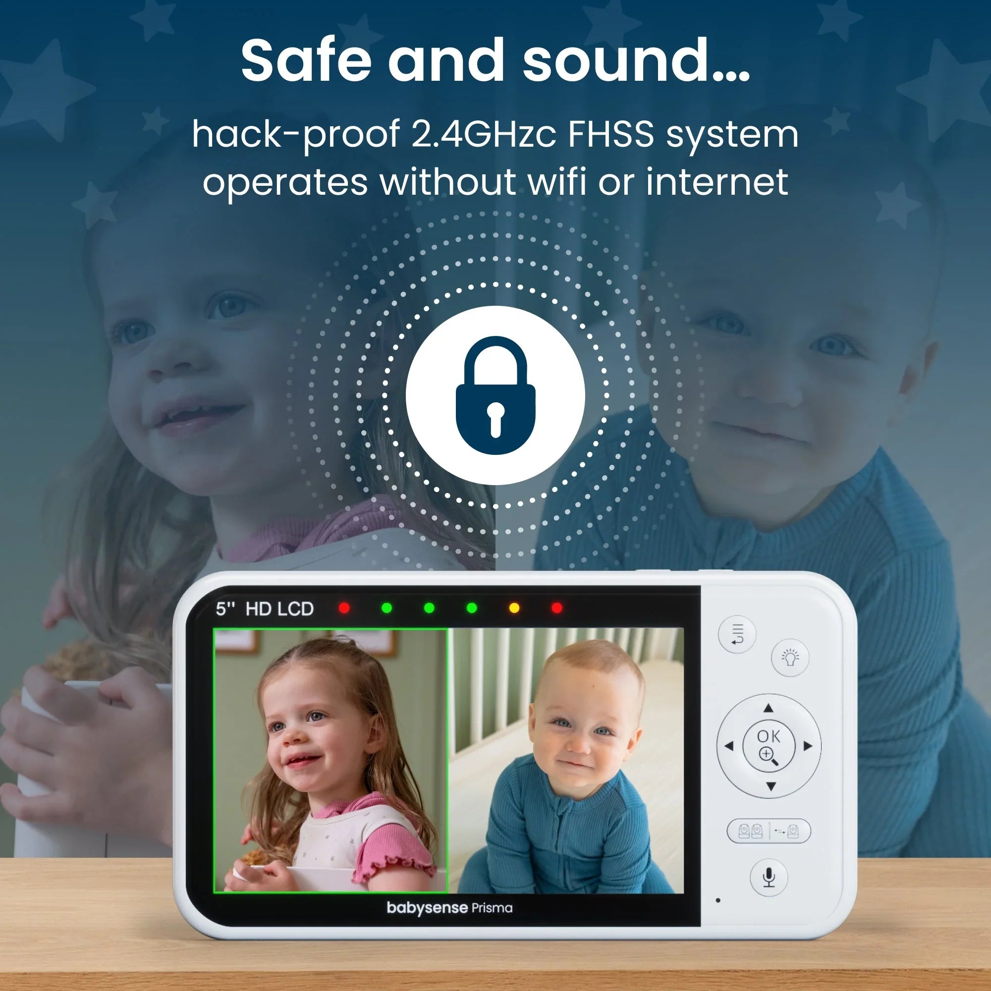 Babysense Prisma: Video Baby Monitor with 1 Camera, Non Wifi, Split Screen, Night Light & Sound Machine - Babysense