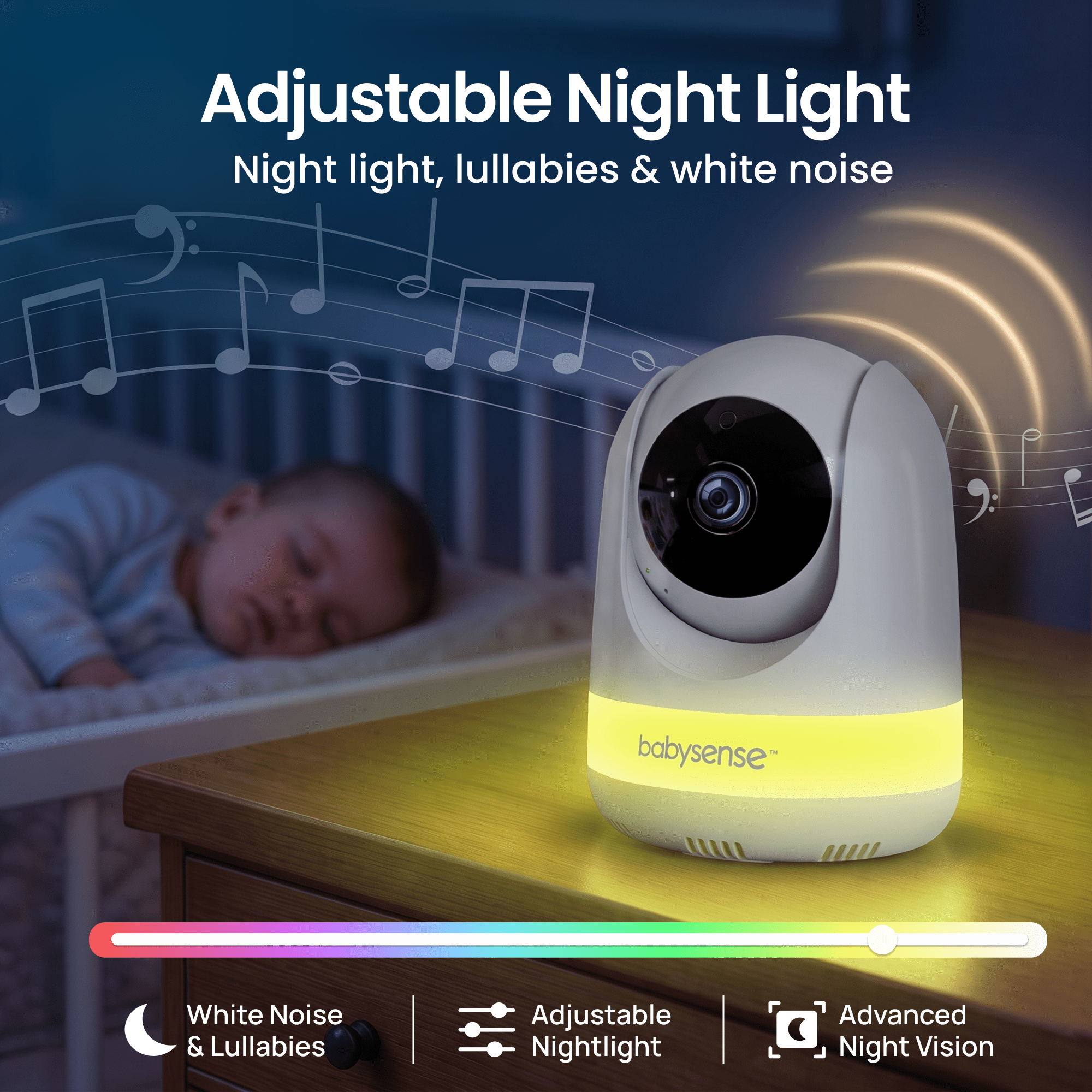Babysense Prisma: Video Baby Monitor with 1 Camera, Non Wifi, Split Screen, Night Light & Sound Machine - Babysense