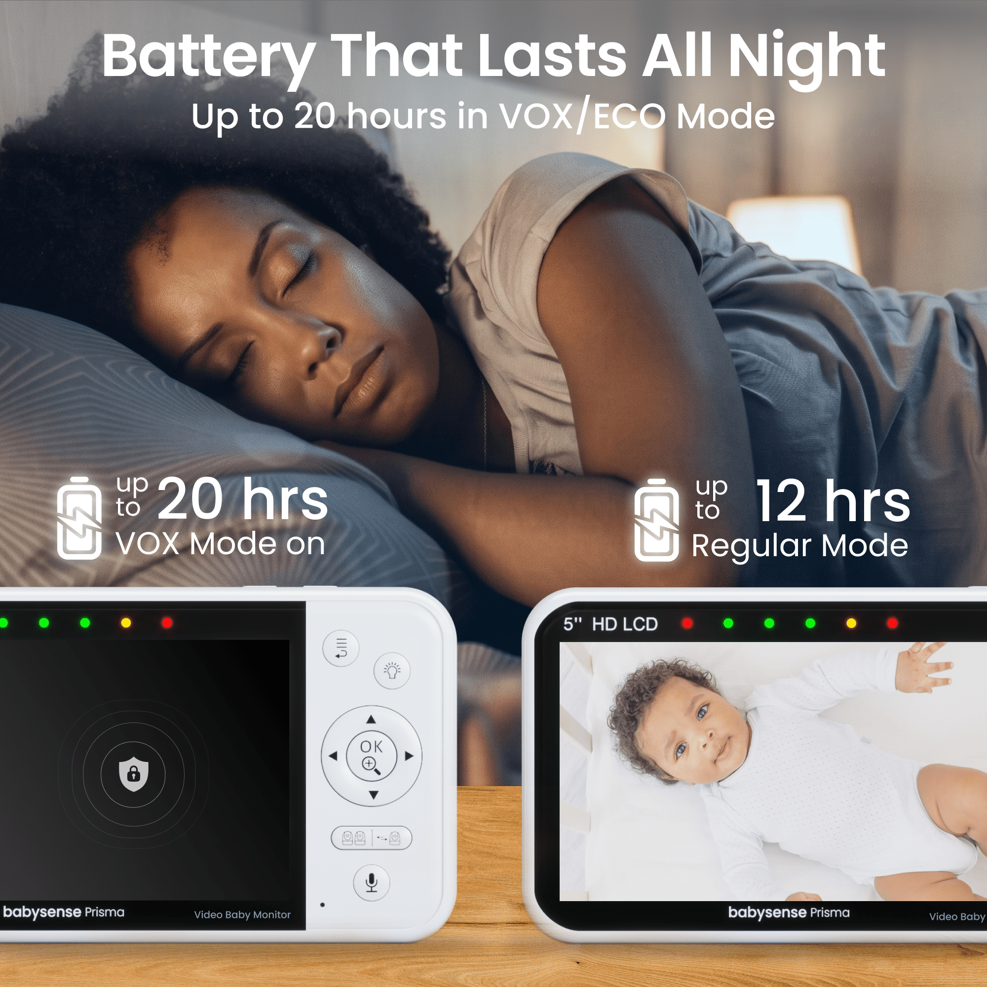 Babysense Prisma: Video Baby Monitor with 1 Camera, Non Wifi, Split Screen, Night Light & Sound Machine - Babysense