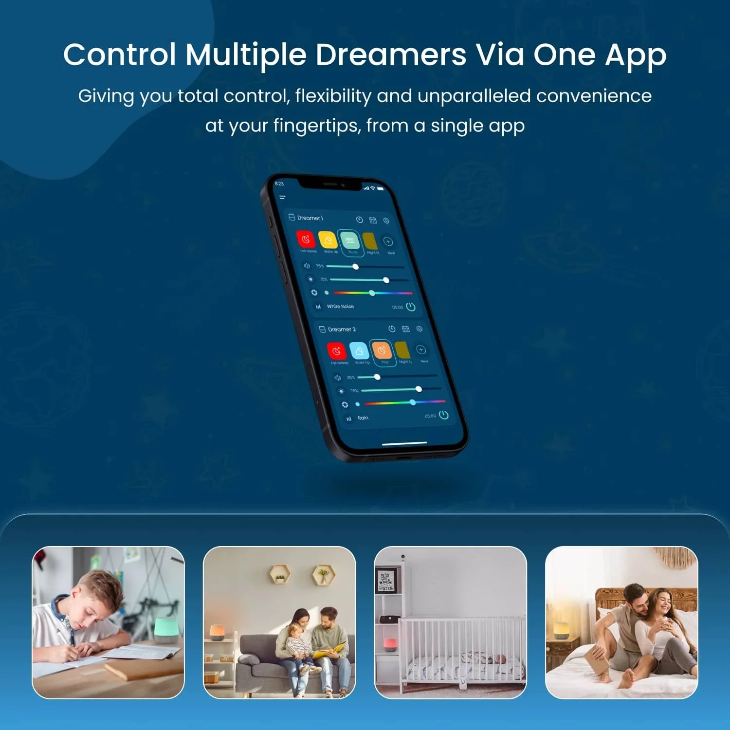Dreamer Smart Infant Sound Machine With Night Light & White Noise, Controlled via Baby Monitor App - Babysense