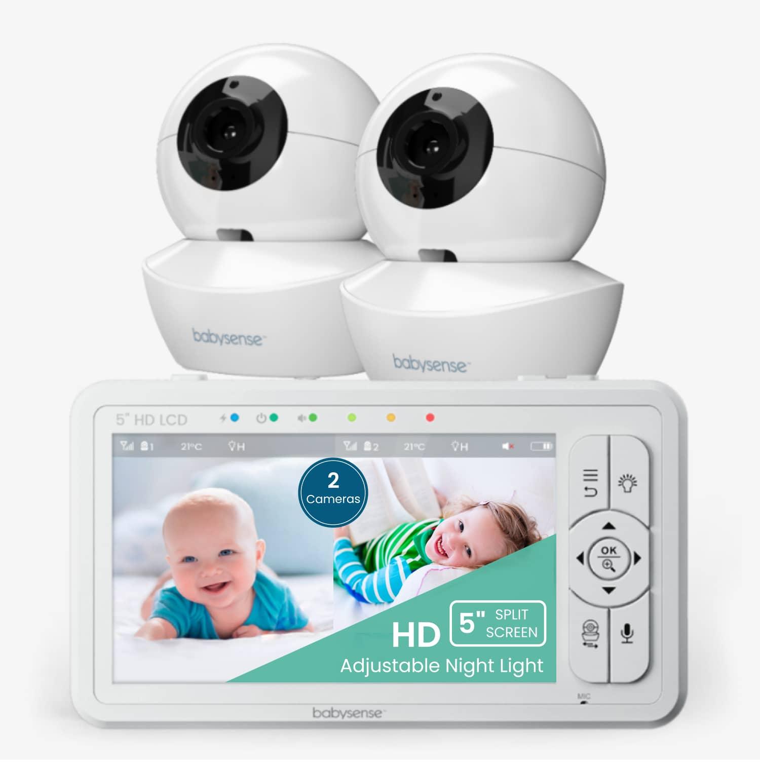 Babysense 5 HD Split Screen Video Baby Monitor, 2 Cameras, Night Light, Non-wifi, Pan Tilt Zoom, HD S2