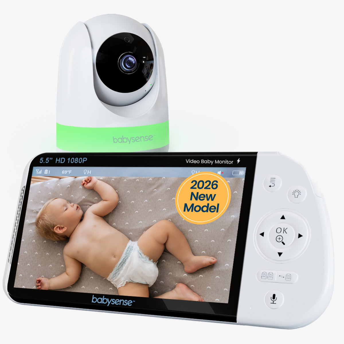 Babysense PRO: Video Baby Monitor with 1 Camera, Non Wifi, Split Screen, Night Light & Sound Machine