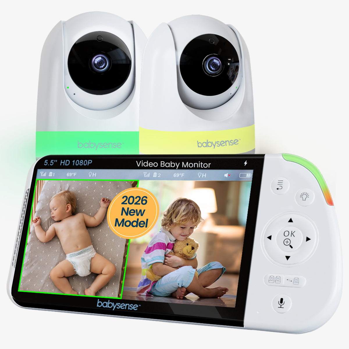 Babysense PRO | 5.5" Non-WiFi Baby Monitor with Split Screen (2-Camera)