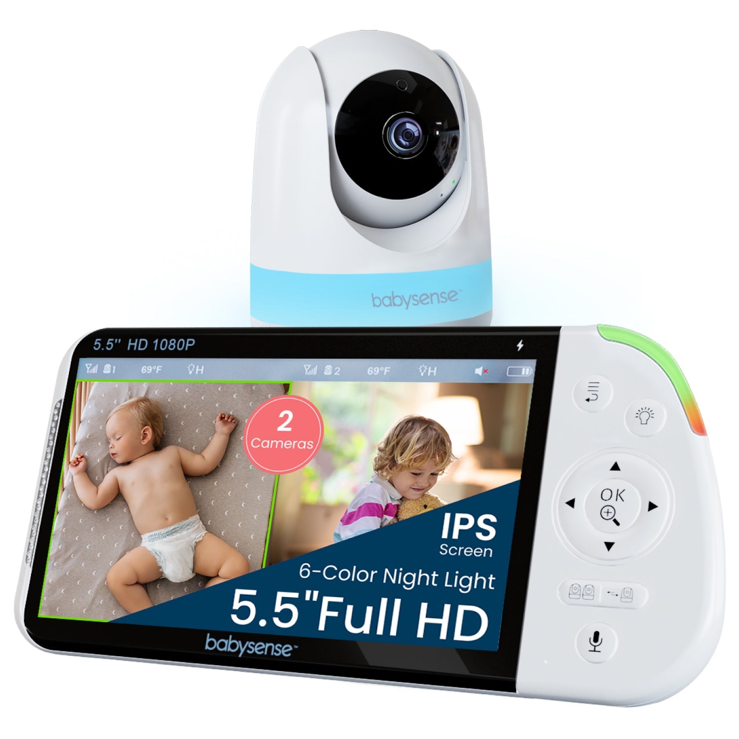 Babysense Max View Pro: Video Baby Monitor with 1 Camera, Non Wifi, Split Screen, Night Light & Sound Machine - Babysense