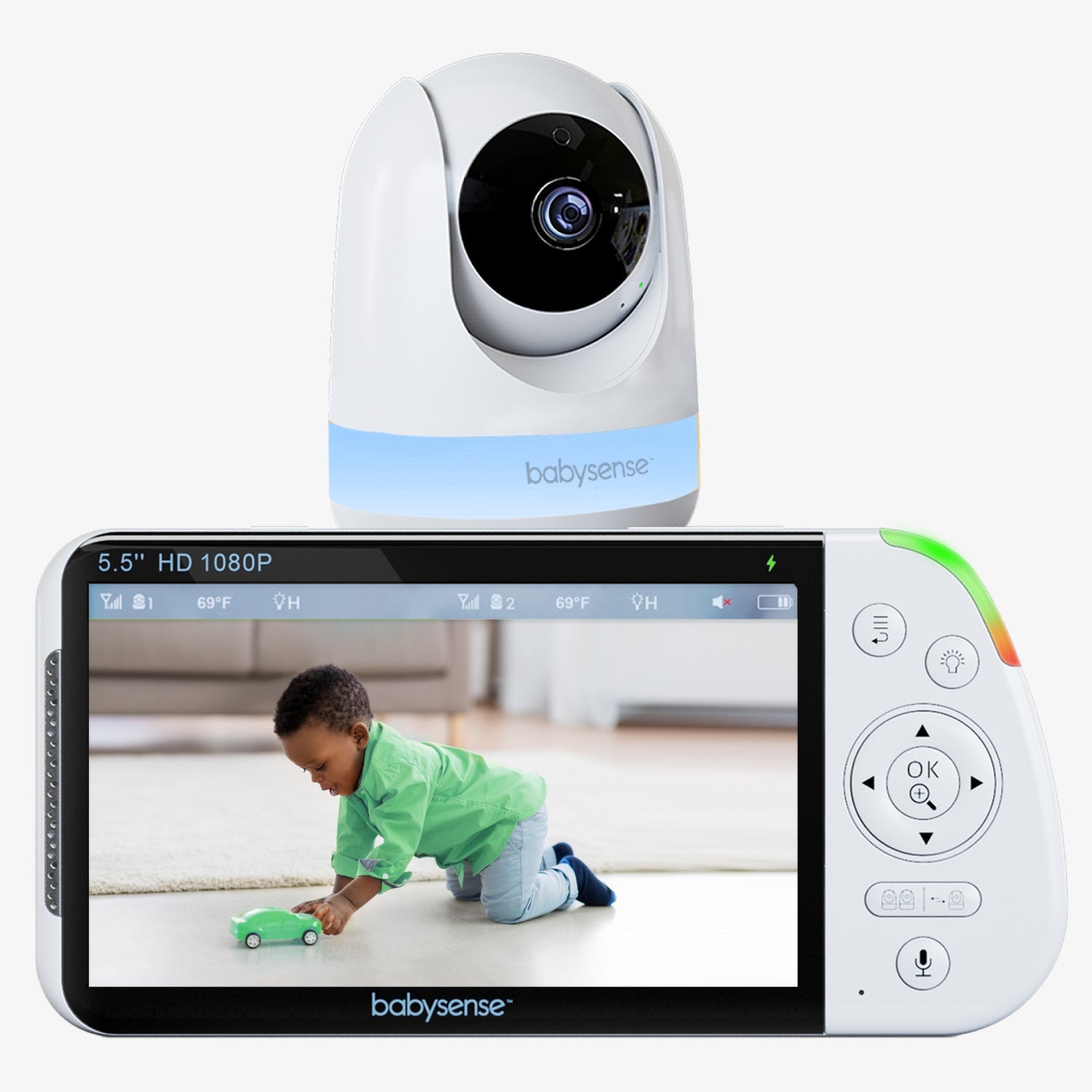 Babysense Max View: Video Baby Monitor with 1 Camera, Non Wifi, Split Screen, Night Light & Sound Machine - Babysense
