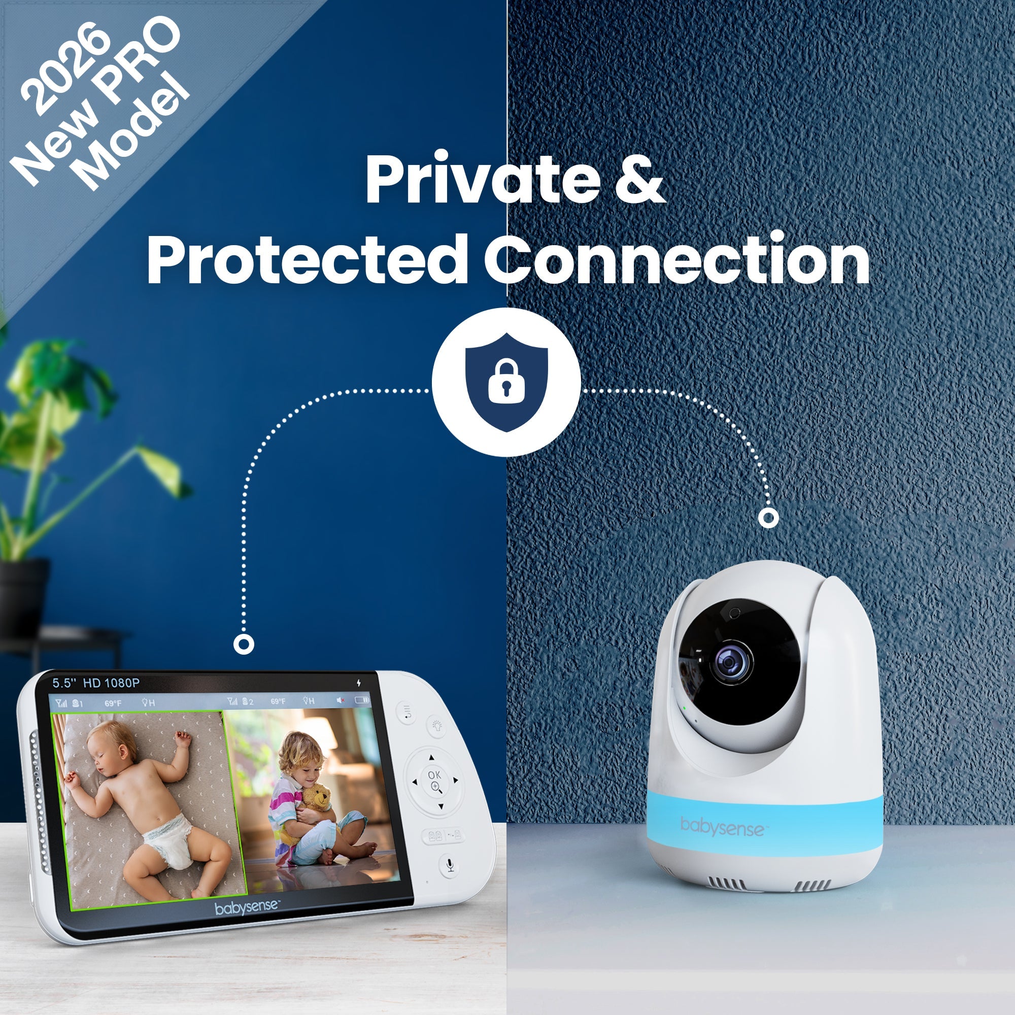 Babysense MaxView PRO: Video Baby Monitor with 1 Camera, Non Wifi, Split Screen, Night Light & Sound Machine - Babysense
