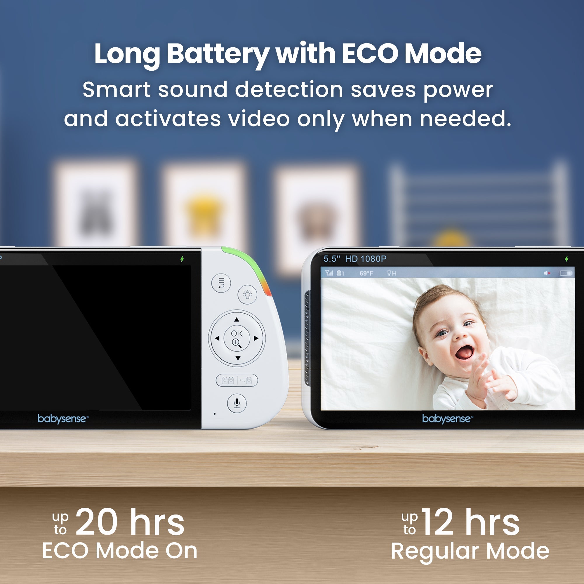Babysense MaxView PRO: Video Baby Monitor with 2 Cameras, Non Wifi, Split Screen, Night Light & Sound Machine - Babysense