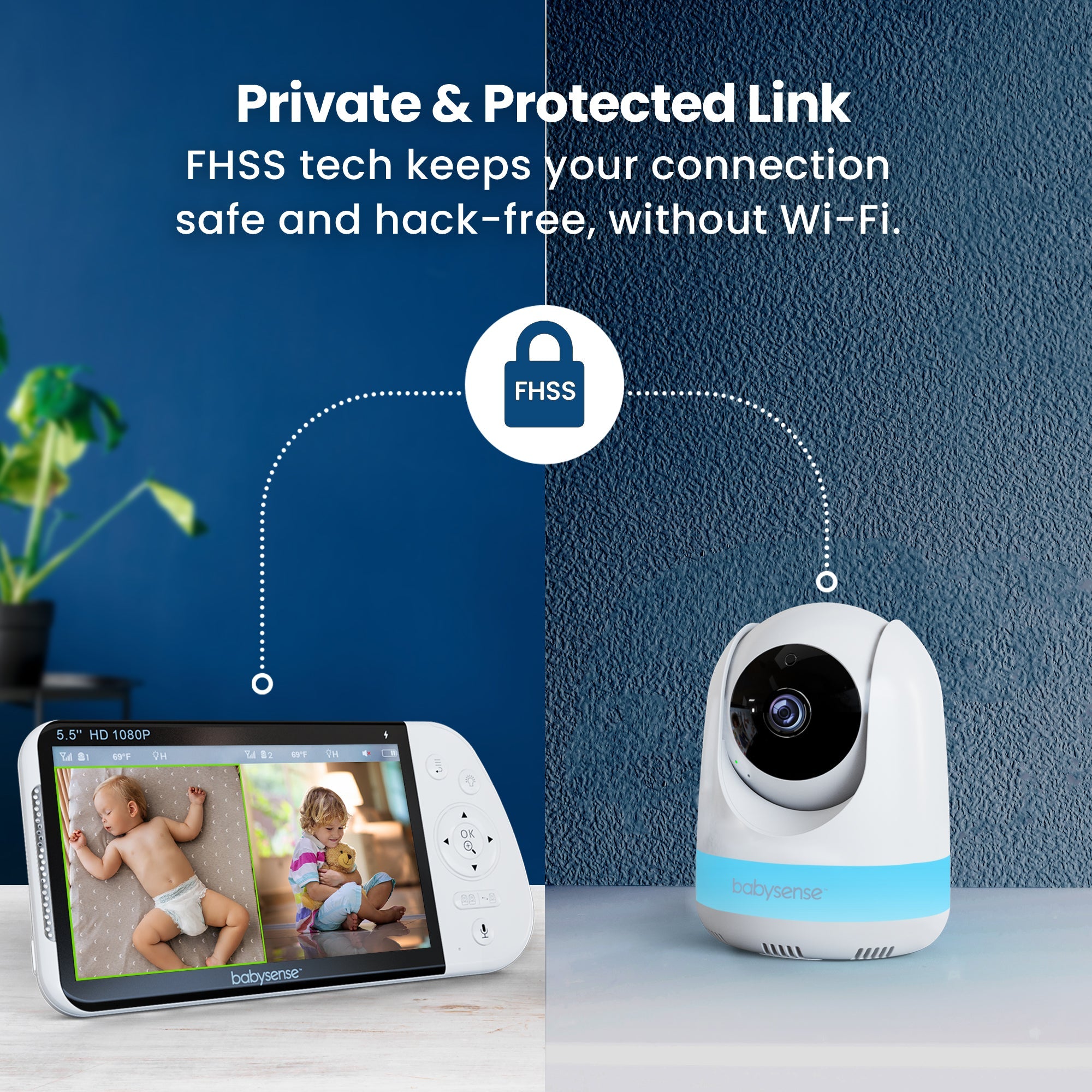 Babysense MaxView PRO: Video Baby Monitor with 2 Cameras, Non Wifi, Split Screen, Night Light & Sound Machine - Babysense