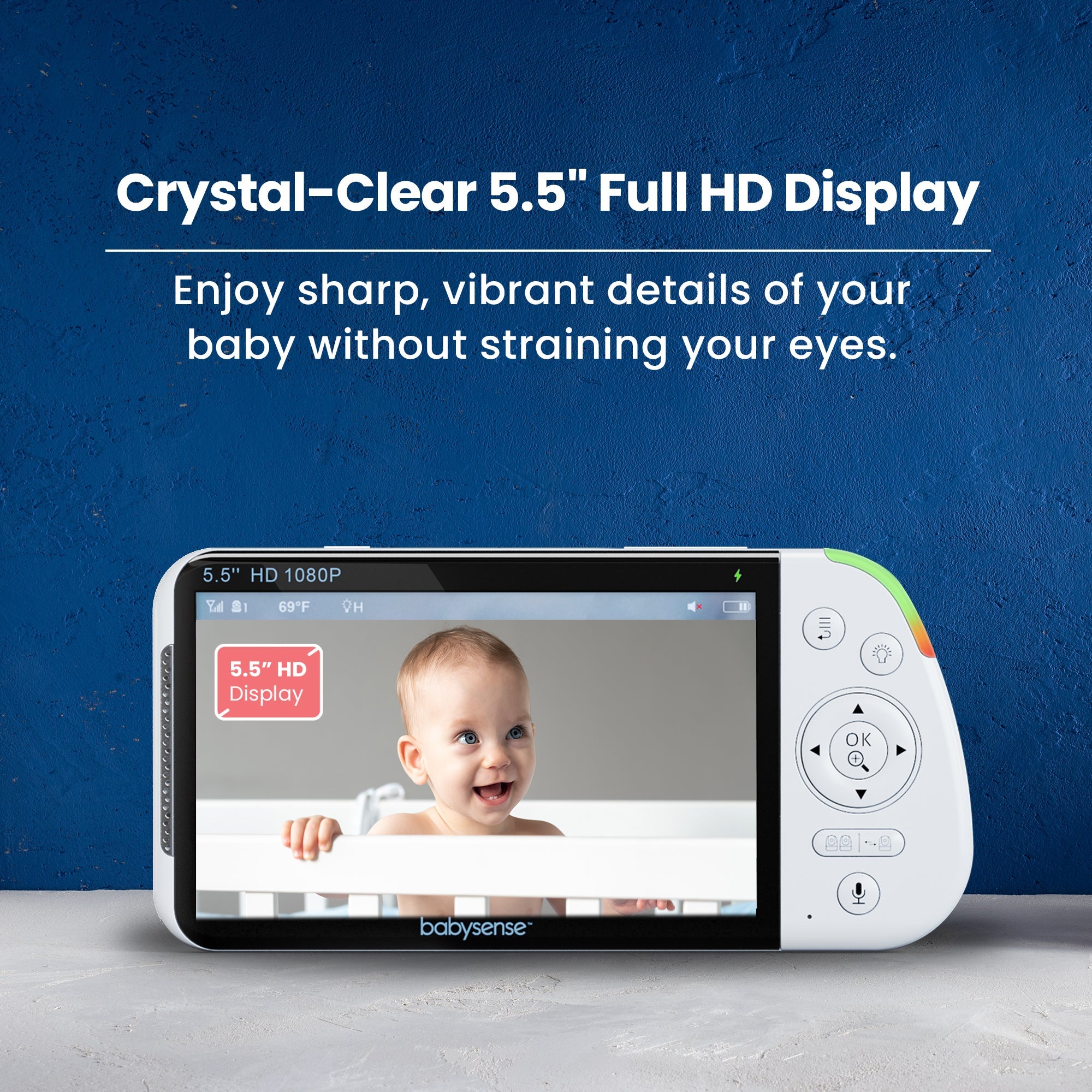 Babysense MaxView PRO: Video Baby Monitor with 2 Cameras, Non Wifi, Split Screen, Night Light & Sound Machine - Babysense