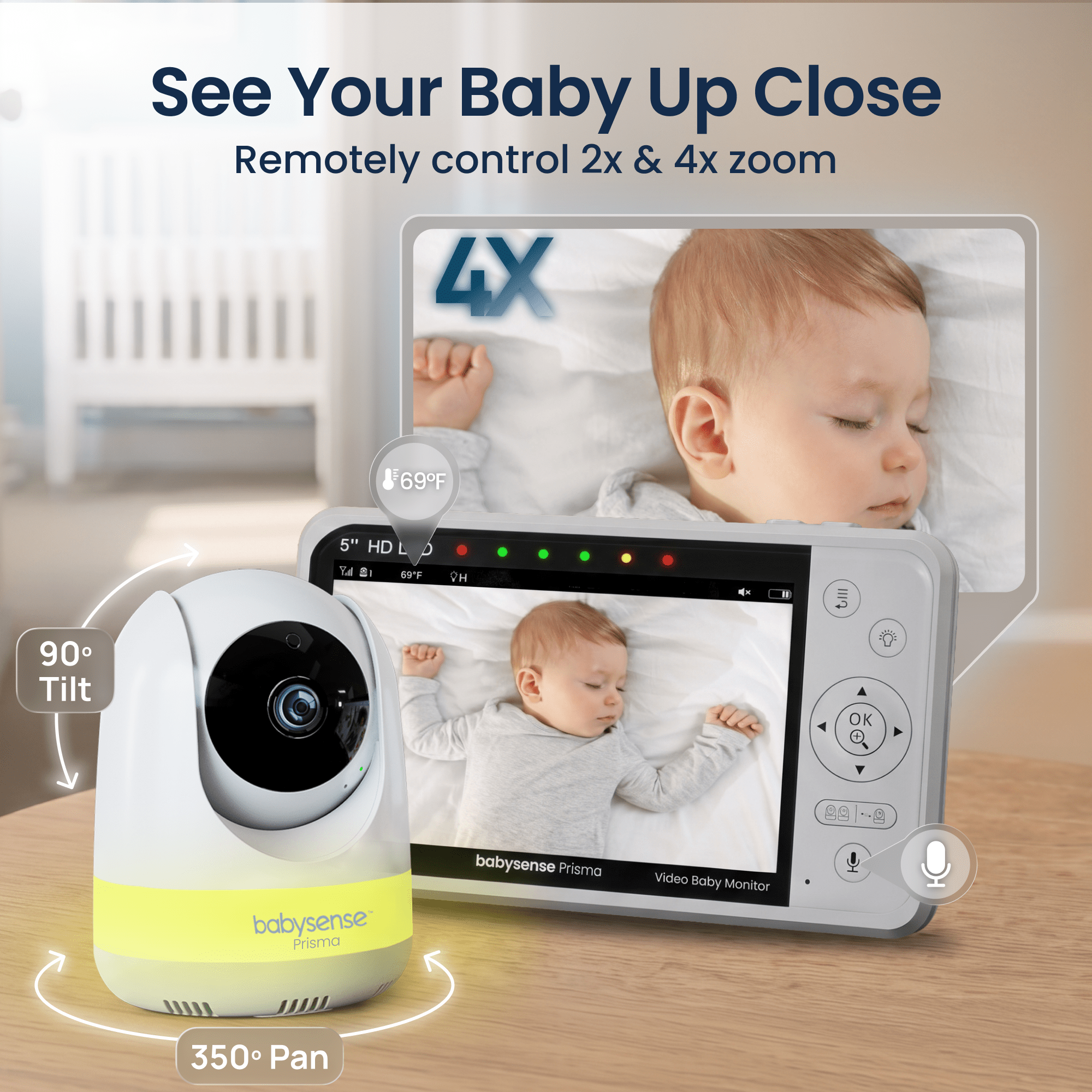 Babysense Prisma: Video Baby Monitor with 1 Camera, Non Wifi, Split Screen, Night Light & Sound Machine - Babysense