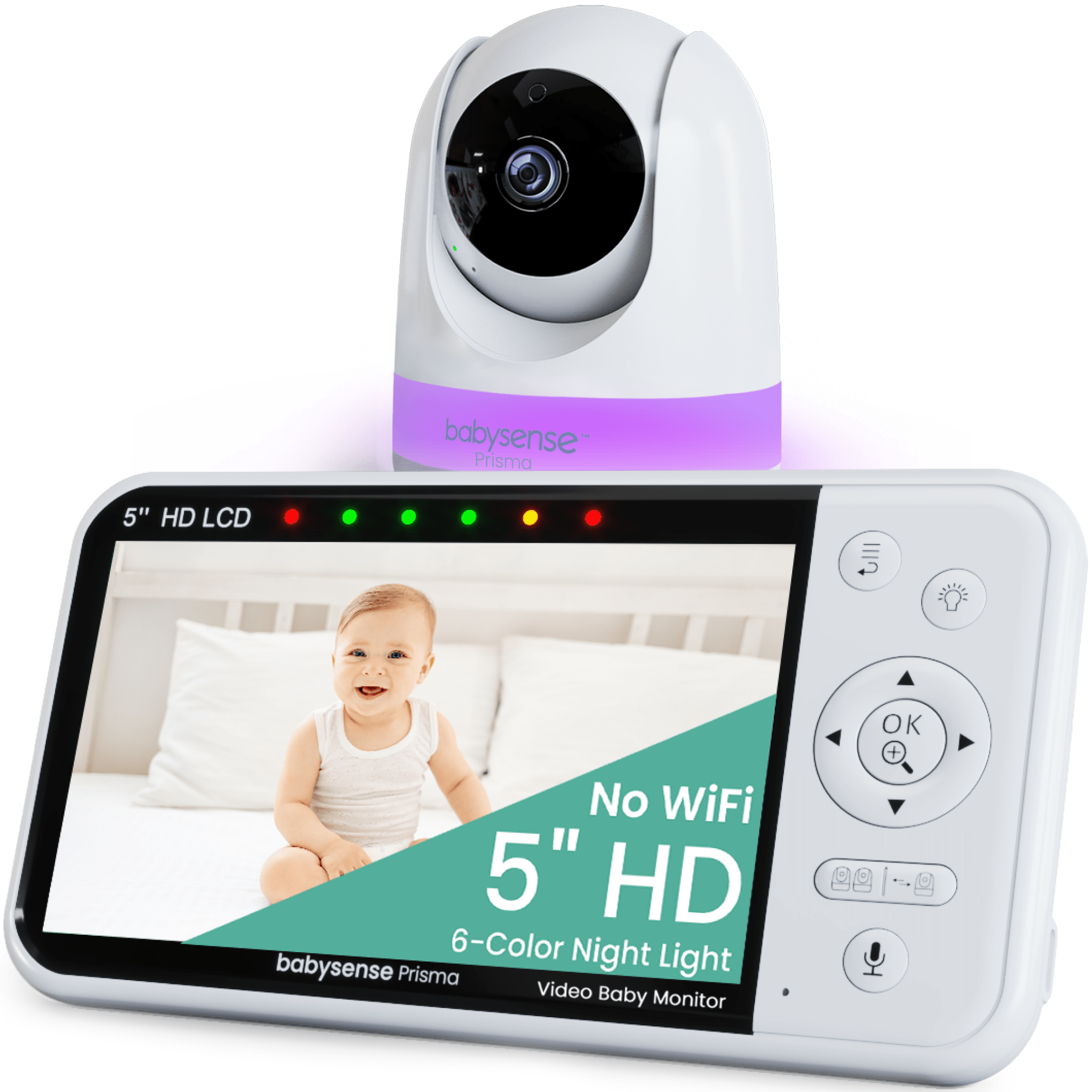 Babysense Prisma: Video Baby Monitor with 1 Camera, Non Wifi, Split Screen, Night Light & Sound Machine - Babysense