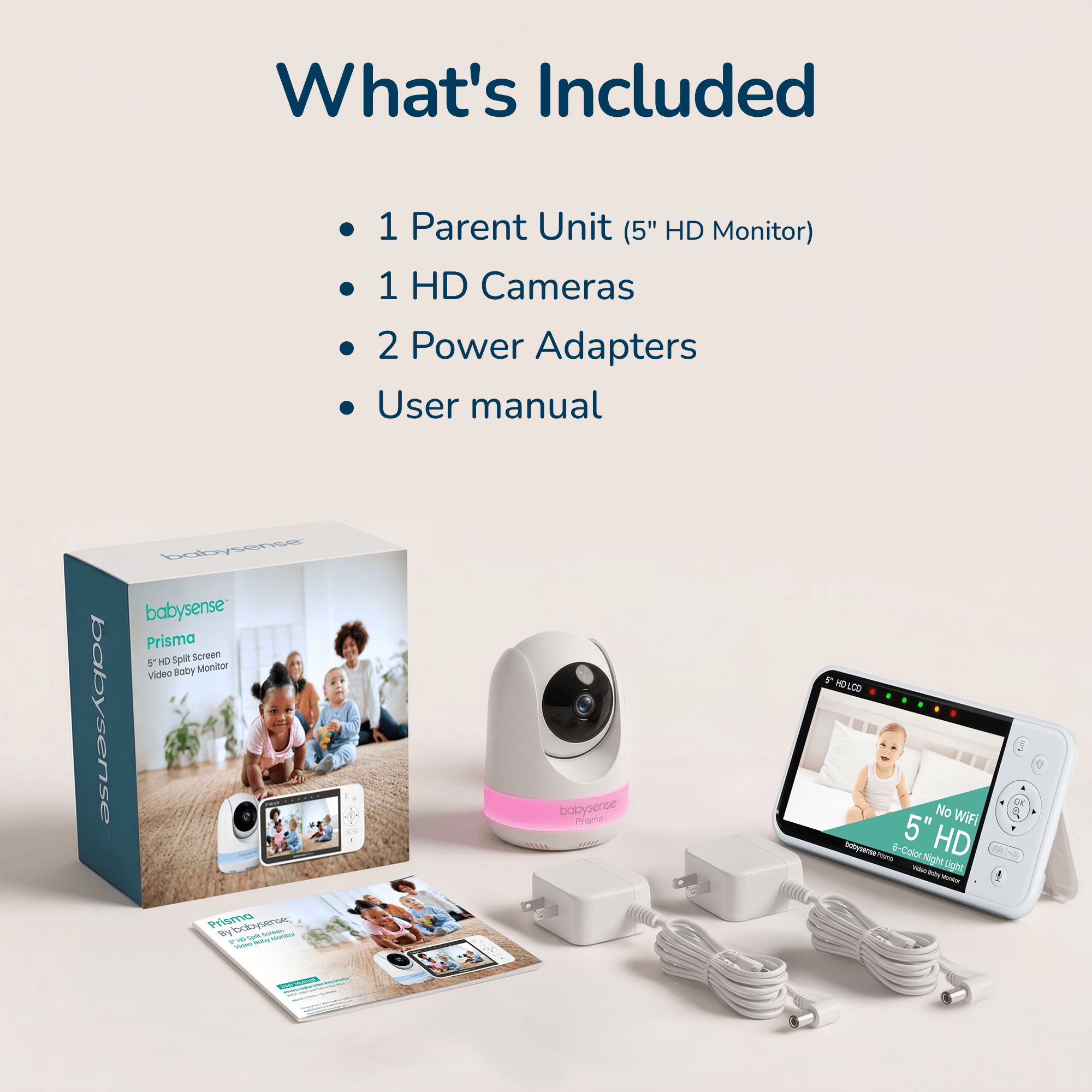Babysense Prisma: Video Baby Monitor with 1 Camera, Non Wifi, Split Screen, Night Light & Sound Machine - Babysense