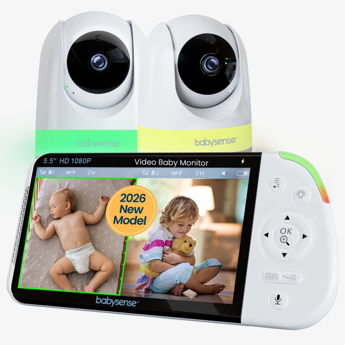Babysense PRO | 5.5" Non-WiFi Baby Monitor with Split Screen (2-Camera) - Babysense