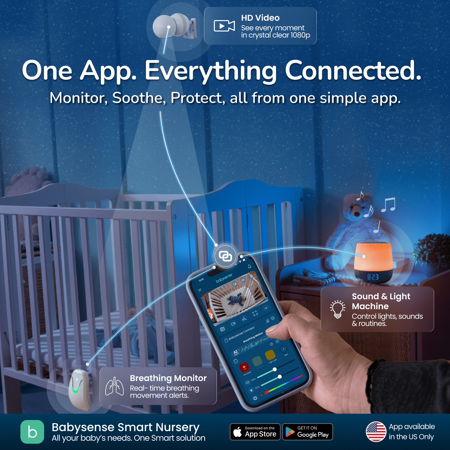 Babysense Sound & Light Machine with White Noise - Babysense