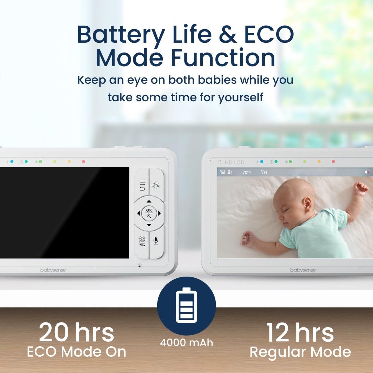 Babysense Monitor de bebé con pantalla dividida HD de 5 pulgadas, monitor  de bebé de video con 2 cámaras y audio, luz nocturna, rango de 960 pies